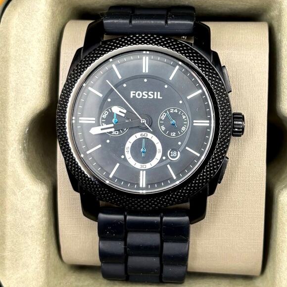 Fossil FS4487 Machine Chronograph Men’s Gunmetal Black Silicone Strap Watch - Picture 1 of 16